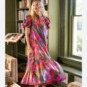 CROSBY by Mollie Burch Loretta Blurred Bright Floral Shimmering Maxi Dress / XS